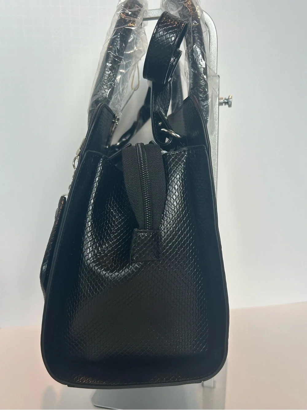 Crossi Like Dreams Elegant Black Embossed Satchel with Detachable Pouch
